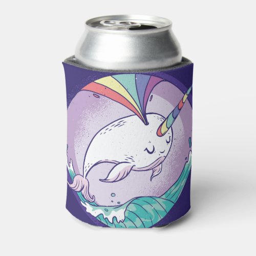 Rainbow Narwhal Can Cooler