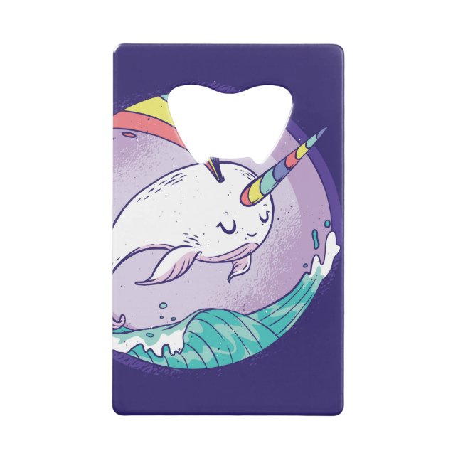 Rainbow Narwhal Credit Card Bottle Opener (Front)