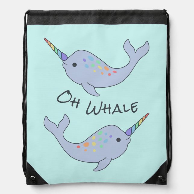 Rainbow Narwhal Drawstring Backpack (Front)