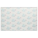 Rainbow Narwhal Kawaii Pattern in Pastel Blue Fabric