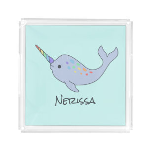 Rainbow Narwhal Name Acrylic Tray