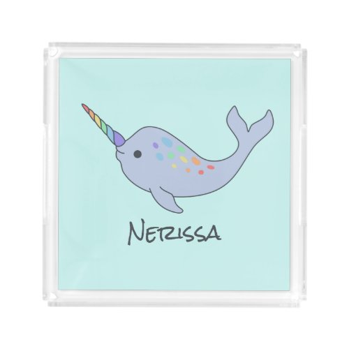 Rainbow Narwhal Name Acrylic Tray