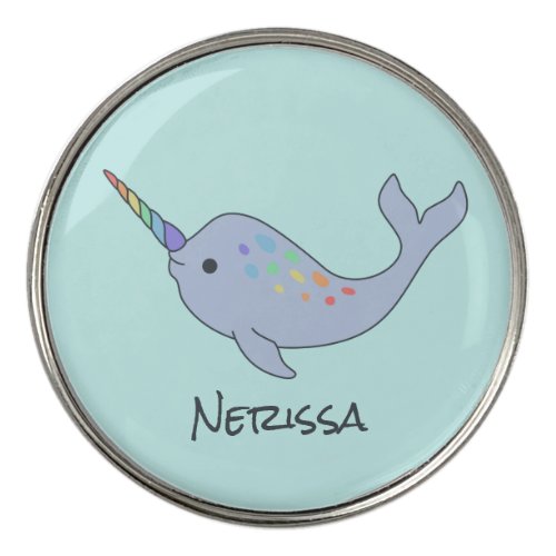 Rainbow Narwhal Name Golf Ball Marker