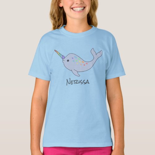 Rainbow Narwhal Name T_Shirt Child