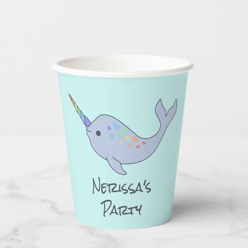 Rainbow Narwhal Paper Cups