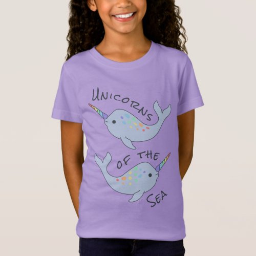 Rainbow Narwhal Sea Unicorns T_Shirt Child