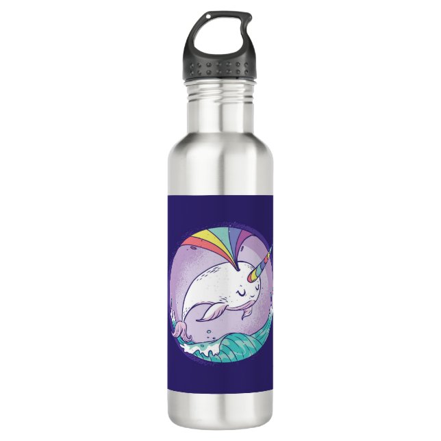 Rainbow Narwhal Stainless Steel Water Bottle (Front)