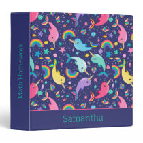 Rainbow Narwhal Under The Sea Girls Personalized 3 Ring Binder