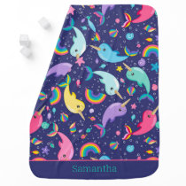 Rainbow Narwhal Under The Sea Girls Personalized Baby Blanket