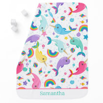 Rainbow Narwhal Under The Sea Girls Personalized Baby Blanket