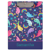 Rainbow Narwhal Under The Sea Girls Personalized Clipboard