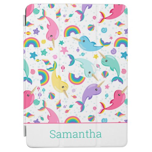 Rainbow Narwhal Under The Sea Girls Personalized iPad Air Cover