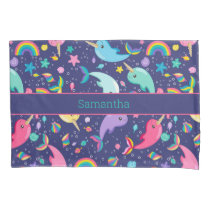 Rainbow Narwhal Under The Sea Girls Personalized Pillow Case