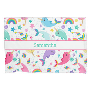 Rainbow Narwhal Under The Sea Girls Personalized Pillow Case