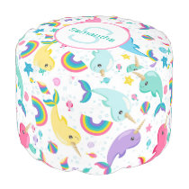 Rainbow Narwhal Under The Sea Girls Personalized Pouf