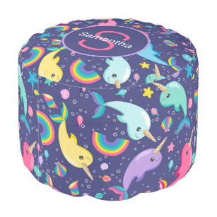 Rainbow Narwhal Under The Sea Girls Personalized Pouf