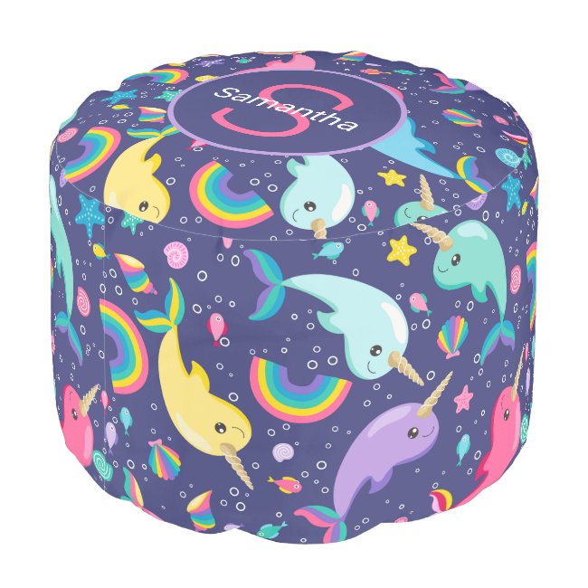 Rainbow Narwhal Under The Sea Girls Personalized Pouf