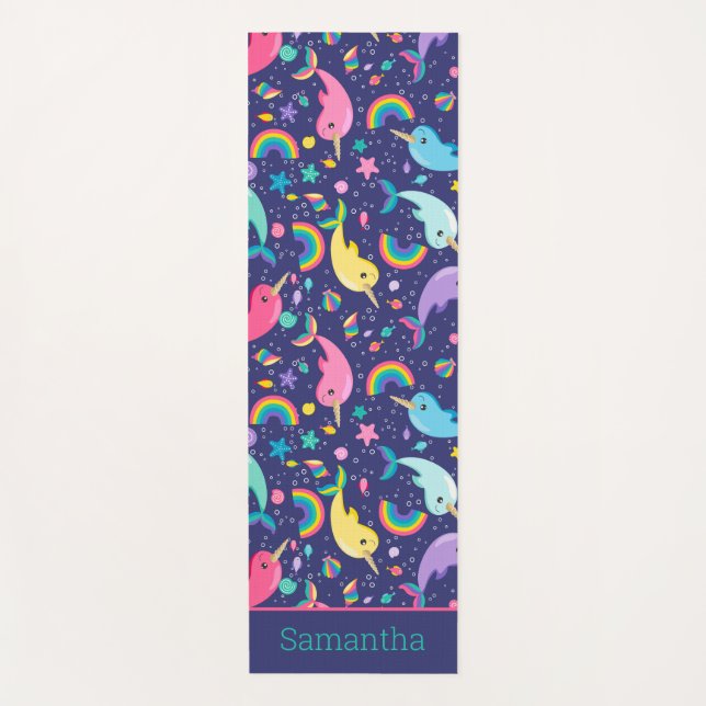 Rainbow Narwhal Under The Sea Girls Personalized Yoga Mat (Front)
