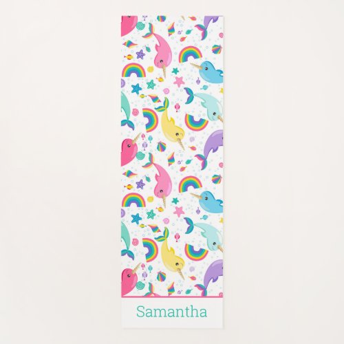 Rainbow Narwhal Under The Sea Girls Personalized Yoga Mat