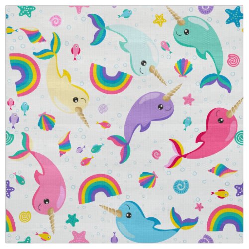 Rainbow Narwhal Under The Sea Girls Pretty Fish Fabric