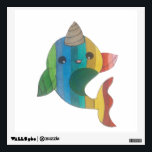 rainbow Narwhal Wall Sticker<br><div class="desc">A cute drawing of a rainbow narwhal</div>