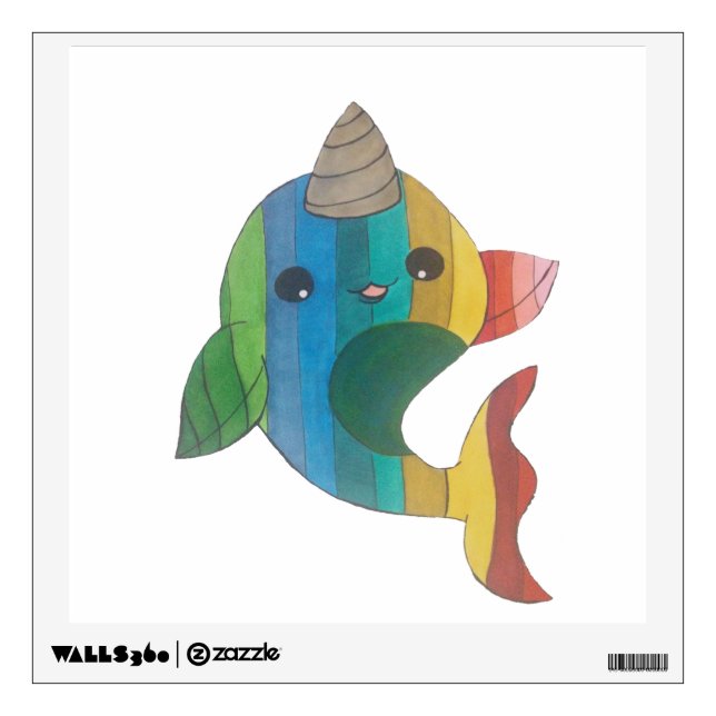 rainbow Narwhal Wall Sticker (Front)
