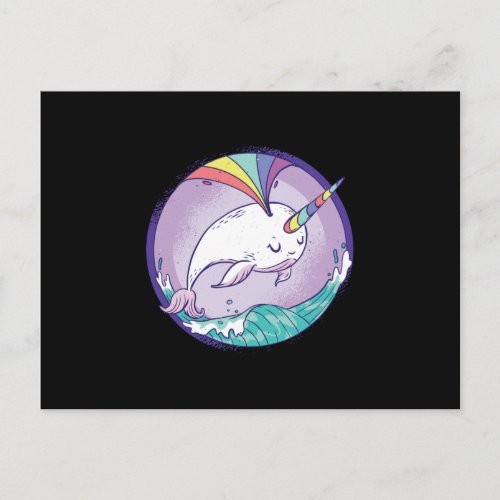 Rainbow Narwhale Postcard