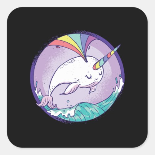 Rainbow Narwhale Square Sticker