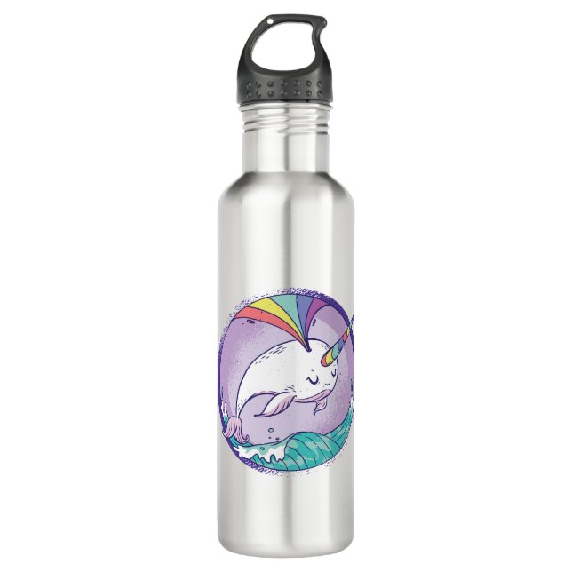 Rainbow Narwhale Stainless Steel Water Bottle (Front)
