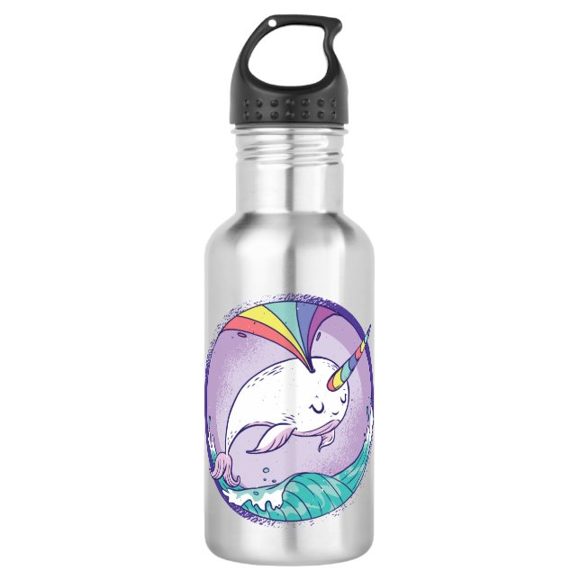 Rainbow Narwhale Stainless Steel Water Bottle (Front)