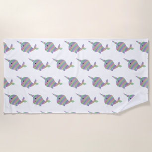 Rainbow Narwhals beach towel