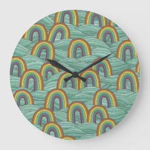 Rainbow Nature: Hand-Drawn Vintage Composition Large Clock