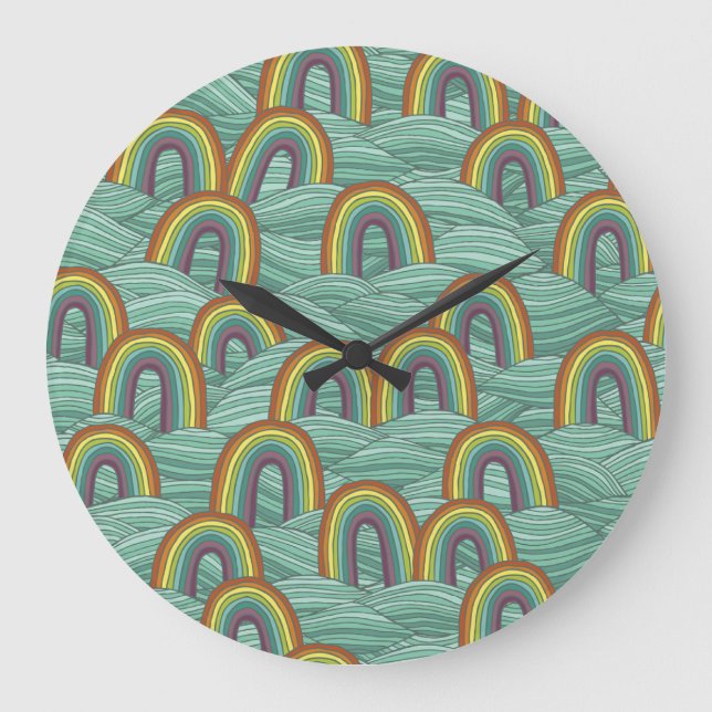 Rainbow Nature: Hand-Drawn Vintage Composition Large Clock (Front)