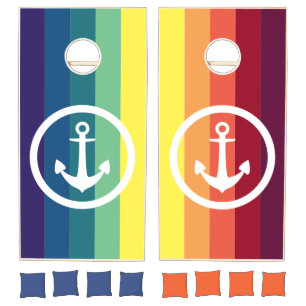 Rainbow Nautical Anchor Cornhole Set