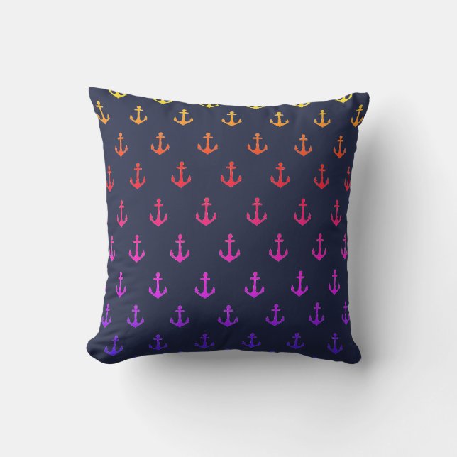 Rainbow Nautical Anchors Pattern Throw Pillow (Front)