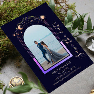 Rainbow Navy Blue Celestial Wedding Photo Save The Date