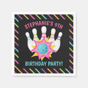 Rainbow Neon Bowling Birthday Party Napkins