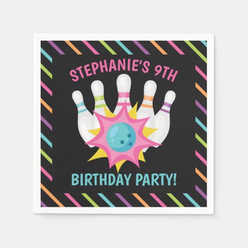 Rainbow Neon Bowling Birthday Party Napkins