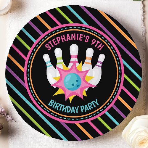 Rainbow Neon Bowling Birthday Party Paper Plates