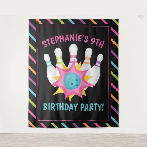 Rainbow Neon Bowling Birthday Party Photo Backdrop