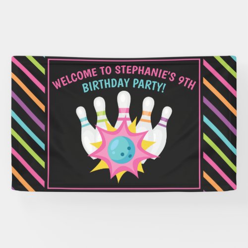 Rainbow Neon Bowling Birthday Party Welcome Banner