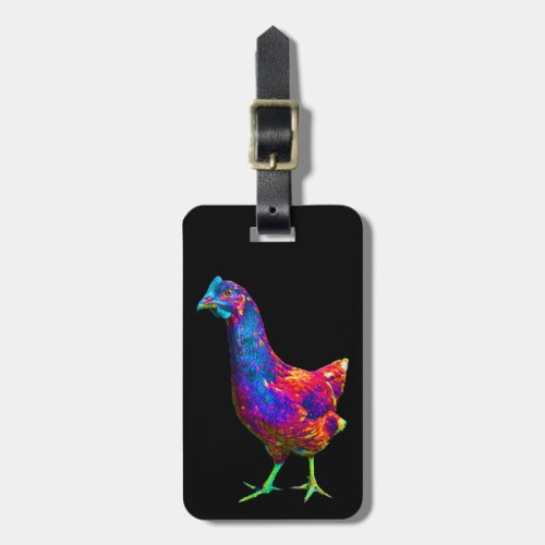 Rainbow Neon Chicken with Green Feet Luggage Tag