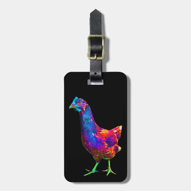Rainbow Neon Chicken with Green Feet Luggage Tag