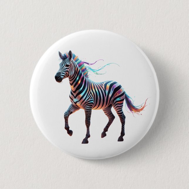 Rainbow Neon Fantasy Zebra Button (Front)