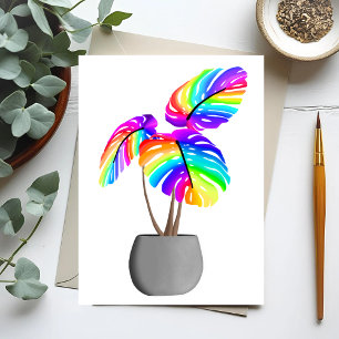 Rainbow Neon Monstera   Colorful Plant Postcard