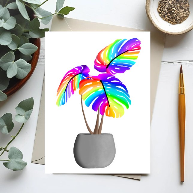 Rainbow Neon Monstera | Colorful Plant Postcard (Creator Uploaded)