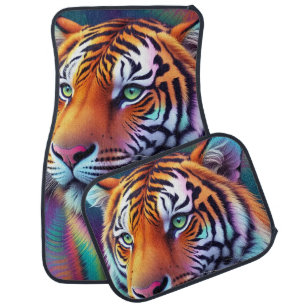 Rainbow Neon Psychedelic Tiger Car Floor Mat