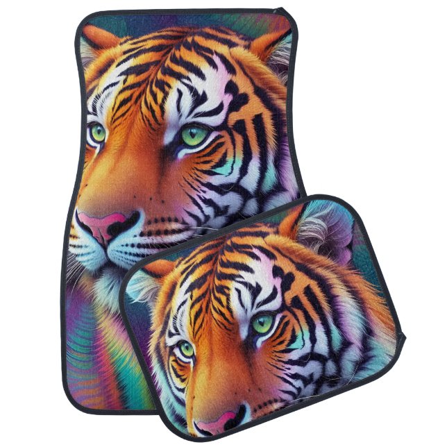 Rainbow Neon Psychedelic Tiger  Car Floor Mat (Set)