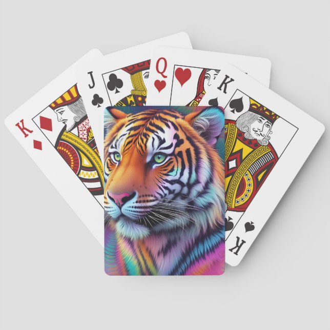 Rainbow Neon Psychedelic Tiger Digital Painting  Poker Cards (Back)