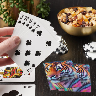 Rainbow Neon Psychedelic Tiger Digital Painting Poker Cards